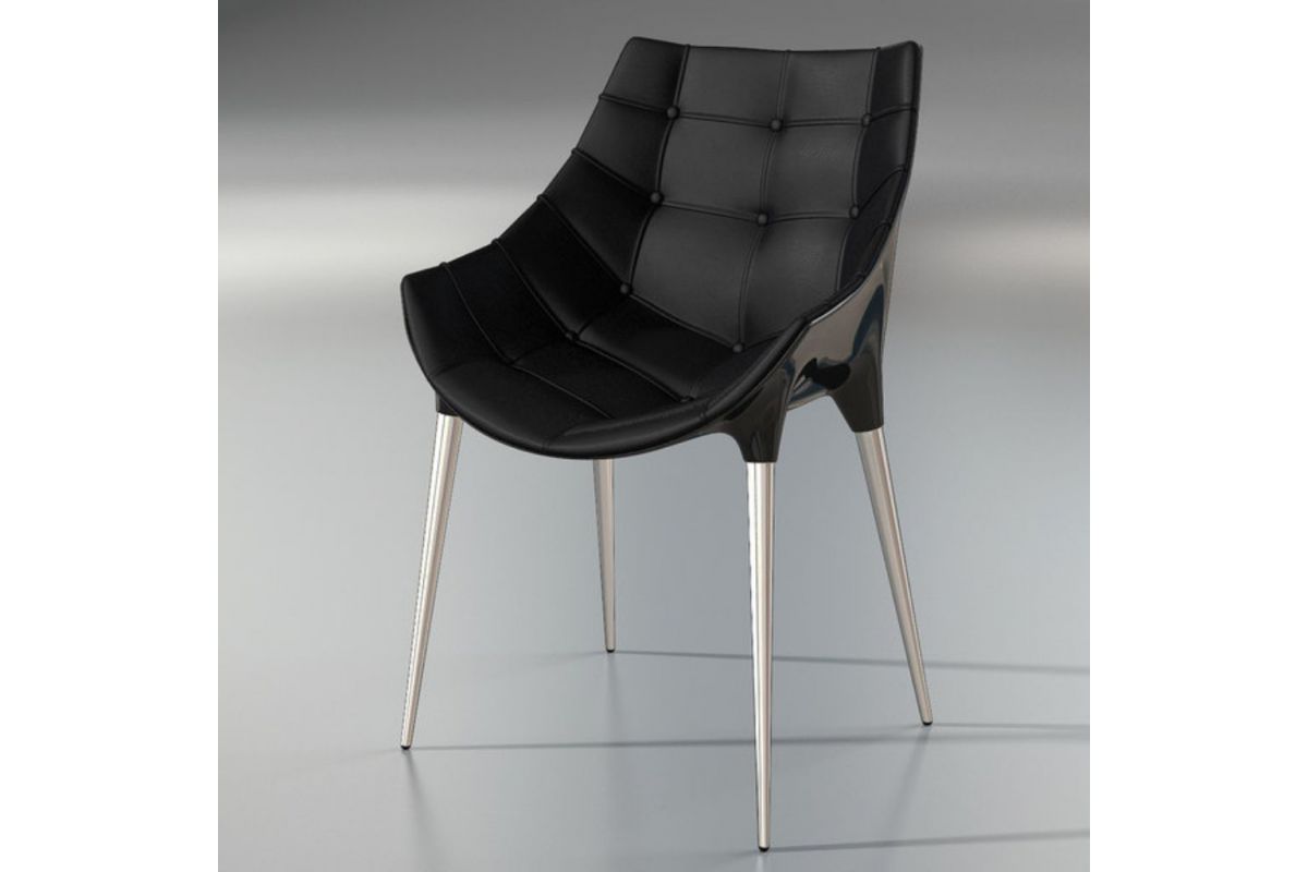 Chaise desin et confortable en cuir, structure à 4 pieds en acier
