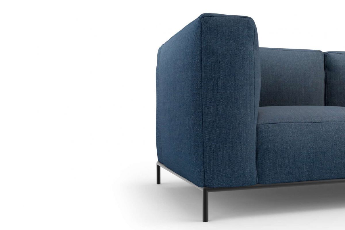 Canapé ergonomique 3 places,en tissu bleu structure en métal pein anthracite, avec accoudoirs
