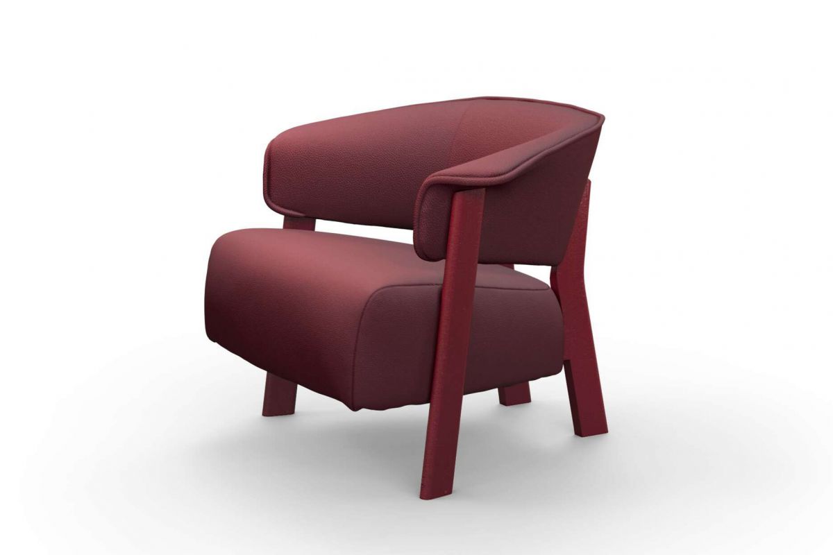 Fauteuil design et confortable en tissu rouge avec accoudoirs et 4 pieds 