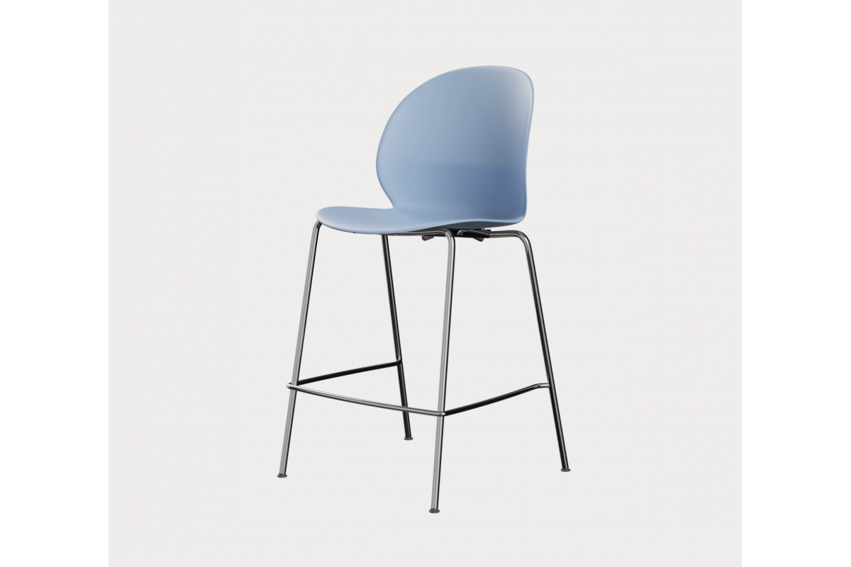 Chaise de bar 100 plastique recyclé bleu pieds alu chromé FRITZ HANSEN N02 Recycle