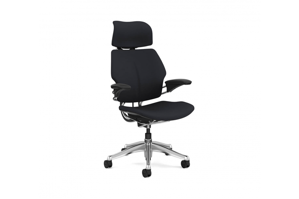 Siège de bureau ergonomique avec appuie tête et pieds en aluminium poli HUMANSCALE FREEDOM Profil