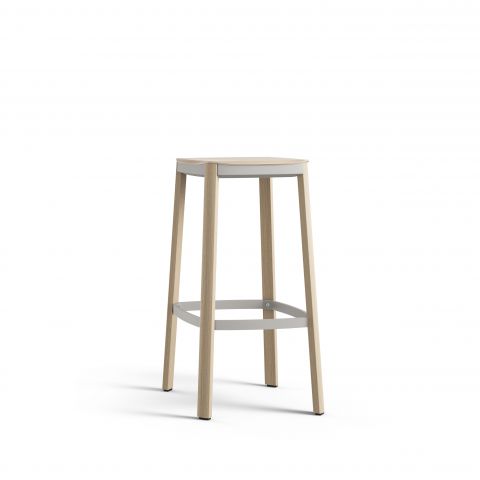 Brunner Tabouret de bar Nate Assise matelassé en Tissu vert Piètement en Bois naturel